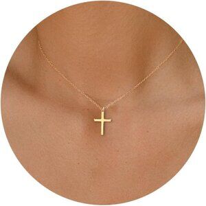 Women Cross Necklace 14K Gold Plated Sterling Silver Rose Pendant Adjustable
